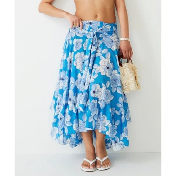 New J Crew Size L Convertible beach dress blue Linear peony Bow Vivid Blue BR047 - Picture 2 of 14